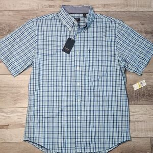 Arrow Men's Blue Plaid Button Down Short Sleeve Shirt Medium NWT